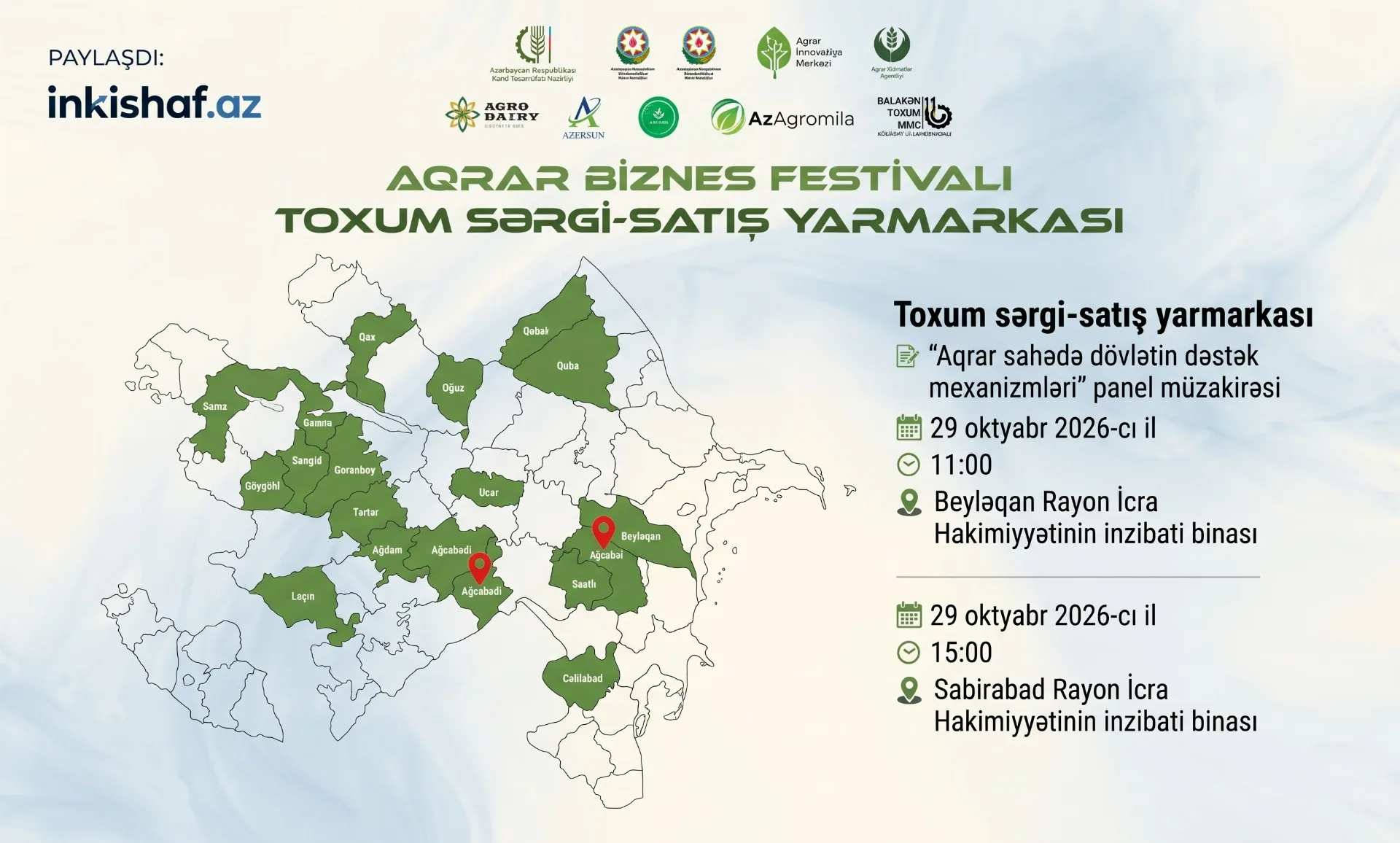 Sabirabad və Beyləqan rayonlarında Aqrar Biznes Festivalı keçiriləcək 